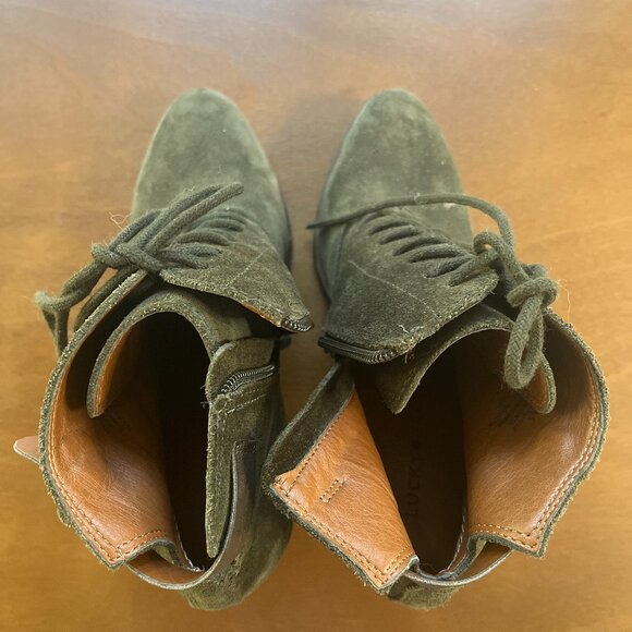 LUCKY BRAND Forest Green Suede Leather Lace Up Heeled Bootie - Picture 4 of 4